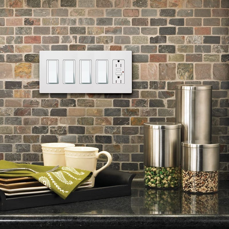 Lutron Claro 5 Gang Decorator/Rocker Wallplate, Gloss, Light Almond (1-Pack) | Cw-5-La - Image 2